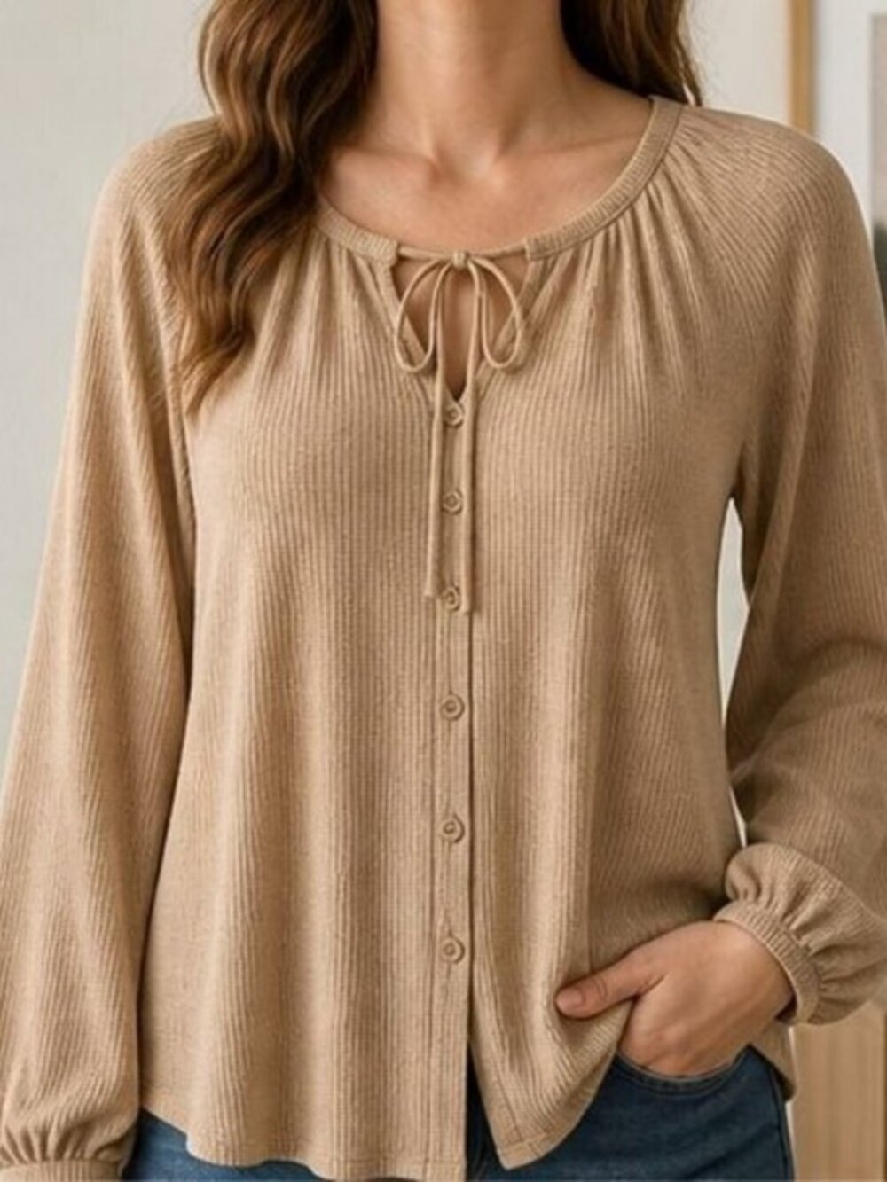 Camel Puff Sleeve Top